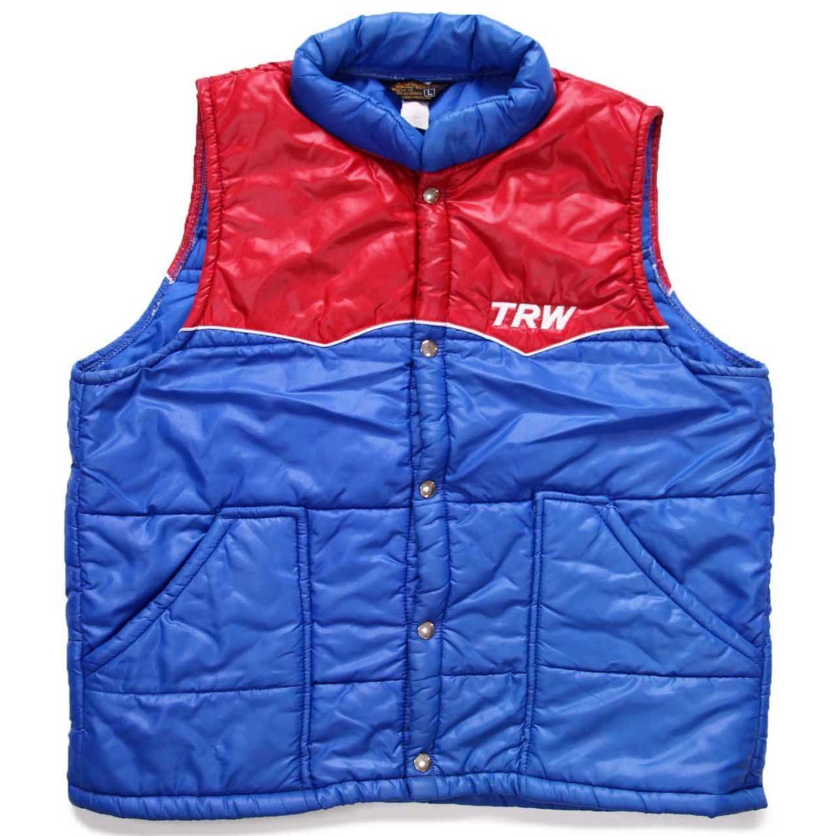70 s Swingster TRW ロゴ刺繍 ツートン ヨーク切り替え 中綿入り ナイロンベスト 青×赤 L ビンテージ レーシング バイク バイ