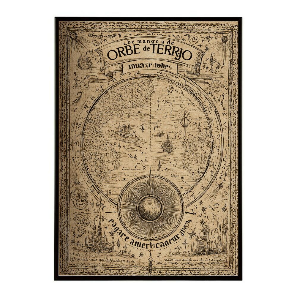 A 約59 x 84 cm lm-poster-4268 フレーム付き ファンタジーマップ 地図 宝 トレジャー 異世界 海賊 レトロ ビンテージ 紙 古い ポスター イラスト