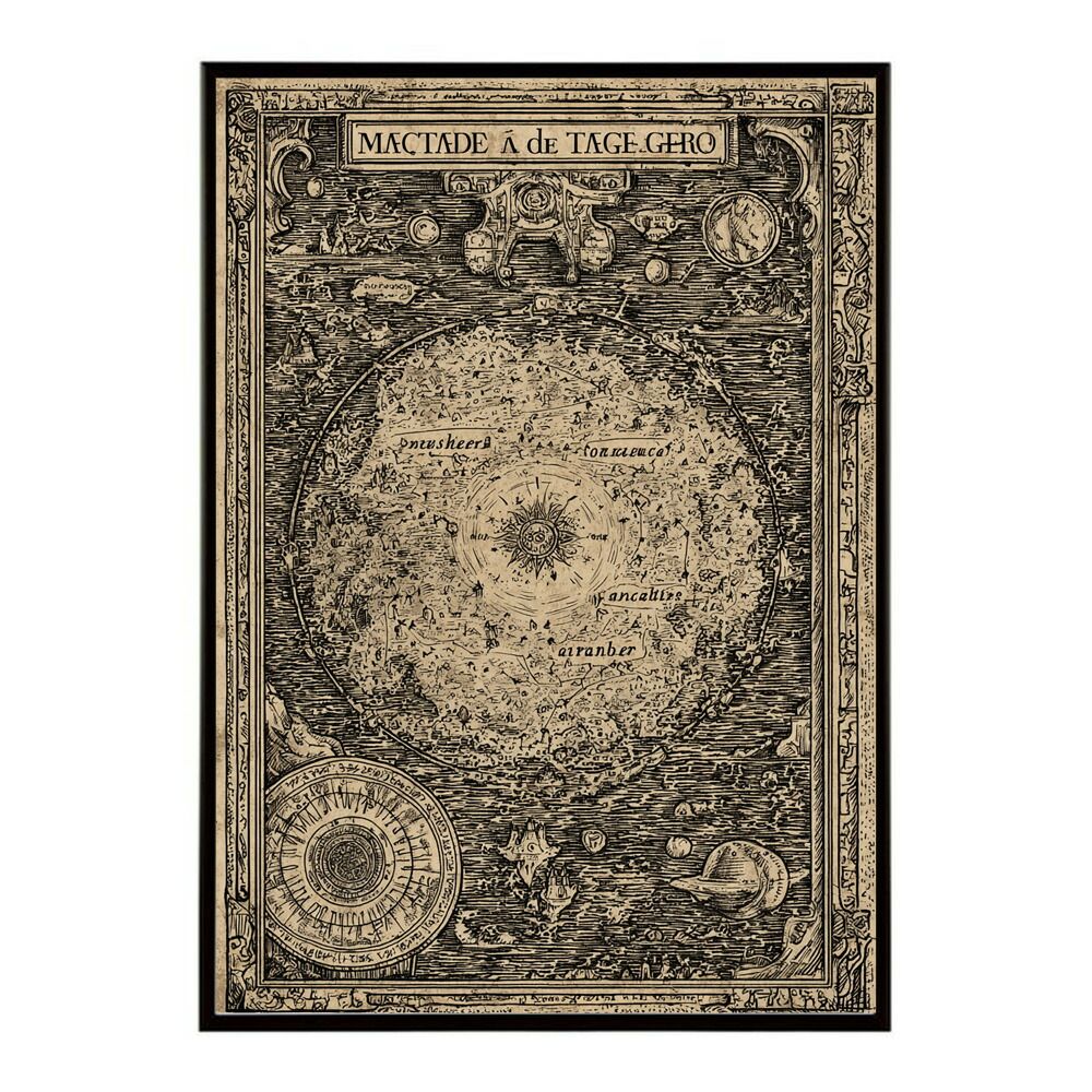 A 約42 x 59 cm lm poster 4270 フレーム付き ファンタジーマップ 地図 宝 トレジャー 異世界 海賊 レトロ ビンテージ 紙 古い ポスター イラスト