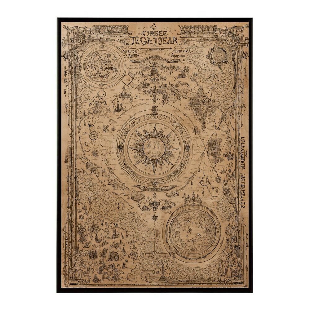 A 約42 x 59 cm lm poster 4272 フレーム付き ファンタジーマップ 地図 宝 トレジャー 異世界 海賊 レトロ ビンテージ 紙 古い ポスター イラスト