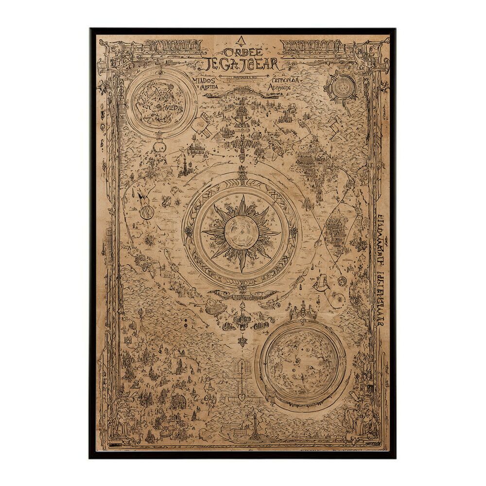 B 約73 x 103 cm lm poster 4272 フレーム付き ファンタジーマップ 地図 宝 トレジャー 異世界 海賊 レトロ ビンテージ 紙 古い ポスター イラスト