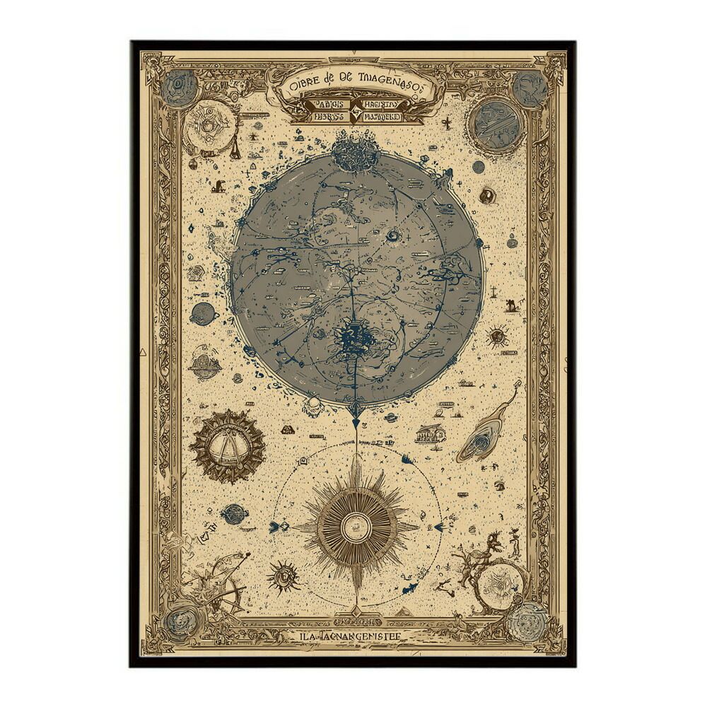 A 約42 x 59 cm lm-poster-4273 フレーム付き ファンタジーマップ 地図 宝 トレジャー 異世界 海賊 レトロ ビンテージ 紙 古い ポスター イラスト