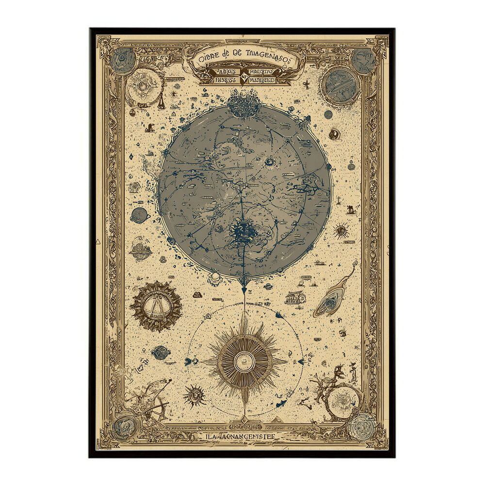 B 約51 x 73 cm lm-poster-4273 フレーム付き ファンタジーマップ 地図 宝 トレジャー 異世界 海賊 レトロ ビンテージ 紙 古い ポスター イラスト