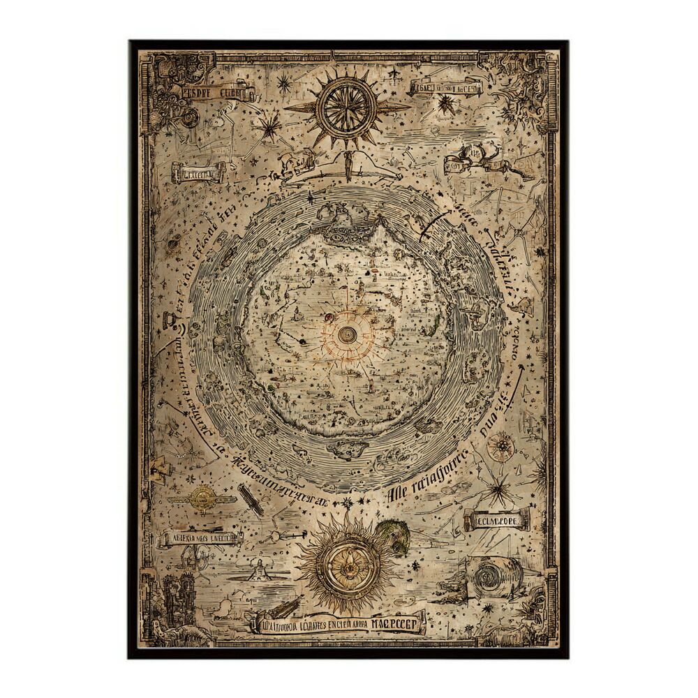 A 約42 x 59 cm lm-poster-4276 フレーム付き ファンタジーマップ 地図 宝 トレジャー 異世界 海賊 レトロ ビンテージ 紙 古い ポスター イラスト