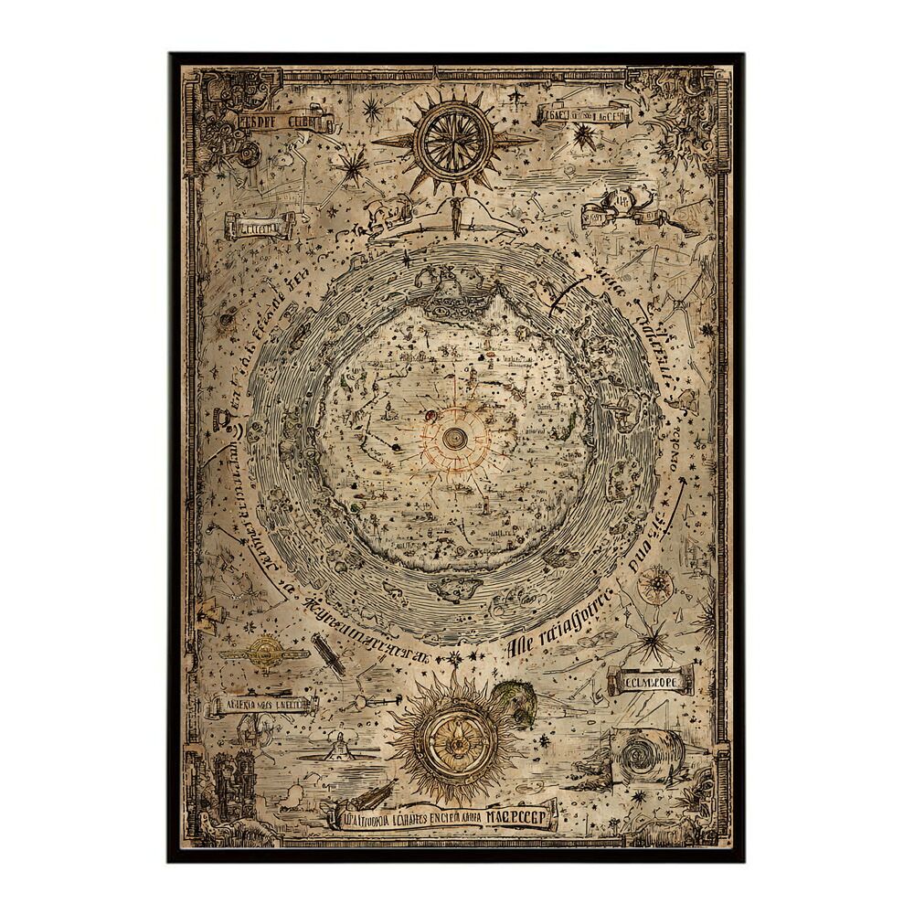 B 約73 x 103 cm lm-poster-4276 フレーム付き ファンタジーマップ 地図 宝 トレジャー 異世界 海賊 レトロ ビンテージ 紙 古い ポスター イラスト