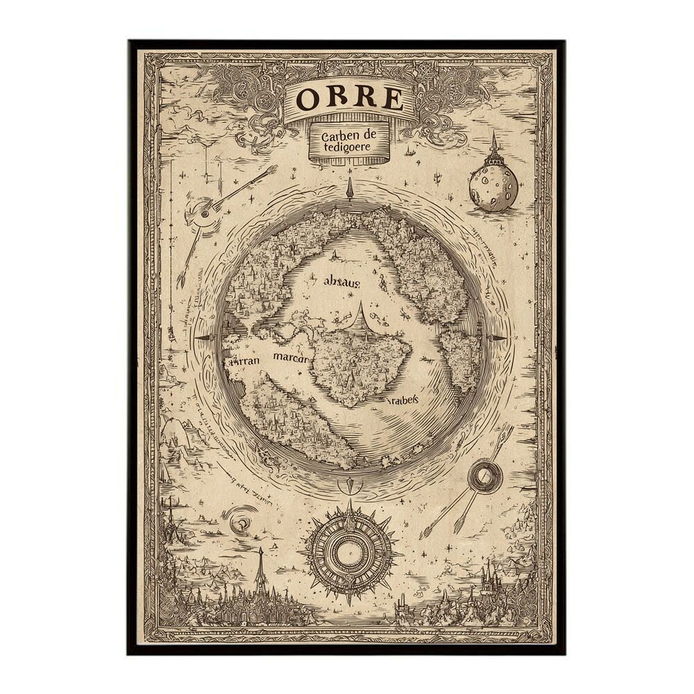 A 約59 x 84 cm lm-poster-4279 フレーム付き ファンタジーマップ 地図 宝 トレジャー 異世界 海賊 レトロ ビンテージ 紙 古い ポスター イラスト