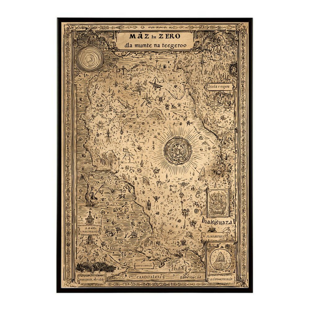 A 約59 x 84 cm lm poster 4280 フレーム付き ファンタジーマップ 地図 宝 トレジャー 異世界 海賊 レトロ ビンテージ 紙 古い ポスター イラスト
