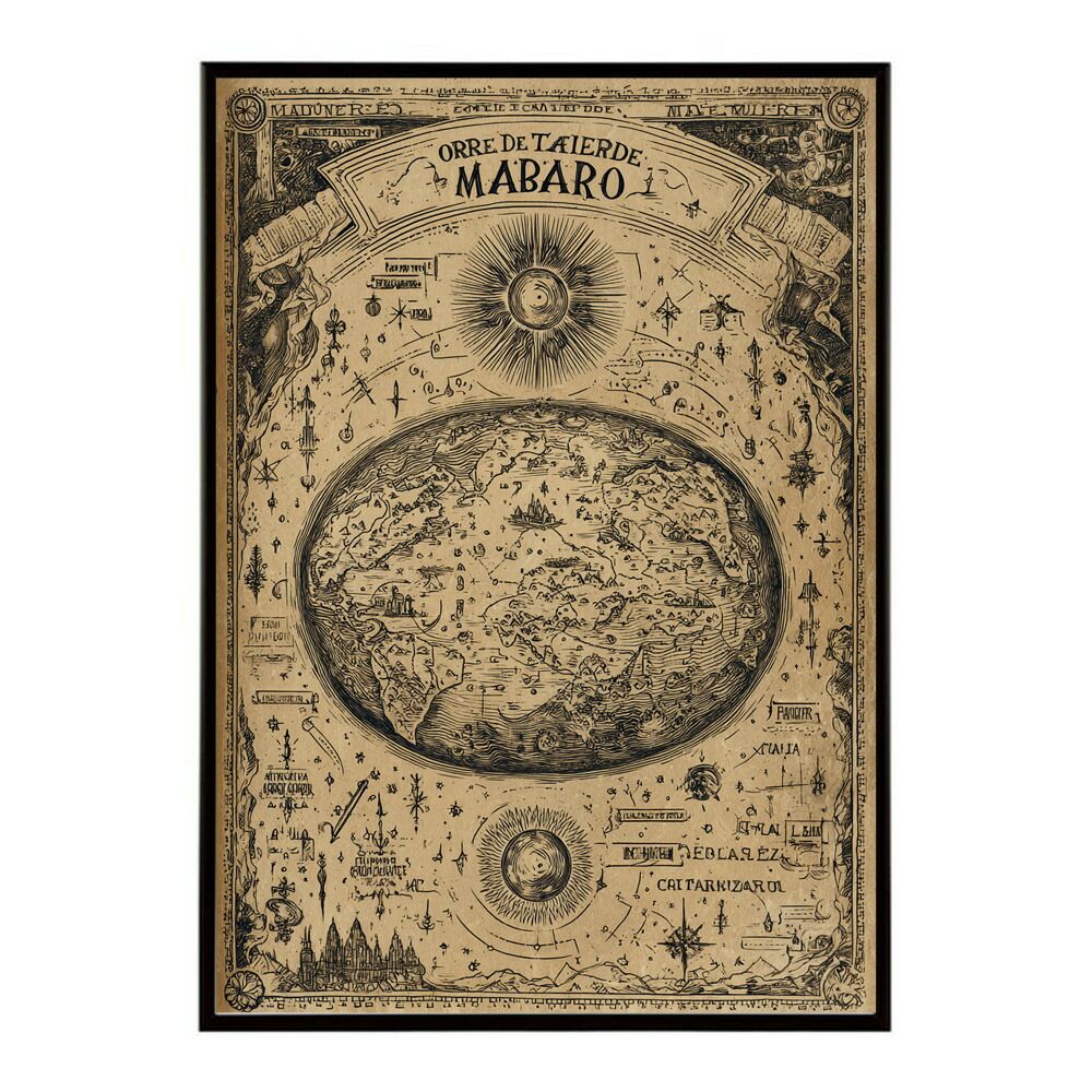 A 約42 x 59 cm lm-poster-4281 フレーム付き ファンタジーマップ 地図 宝 トレジャー 異世界 海賊 レトロ ビンテージ 紙 古い ポスター イラスト