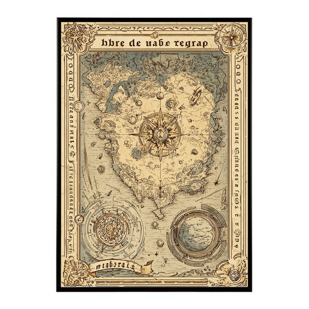 A 約42 x 59 cm lm poster 4282 フレーム付き ファンタジーマップ 地図 宝 トレジャー 異世界 海賊 レトロ ビンテージ 紙 古い ポスター イラスト