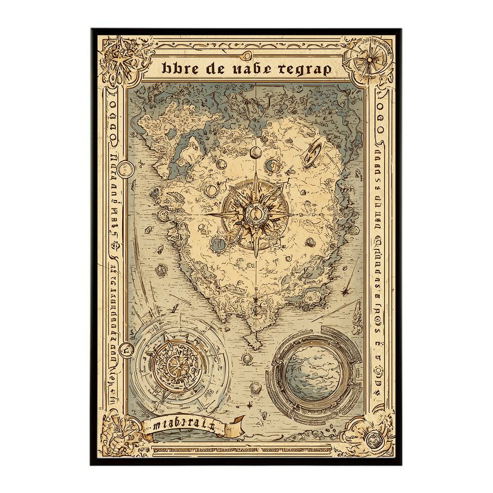 B 約73 x 103 cm lm-poster-4282 フレーム付き ファンタジーマップ 地図 宝 トレジャー 異世界 海賊 レトロ ビンテージ 紙 古い ポスター イラスト