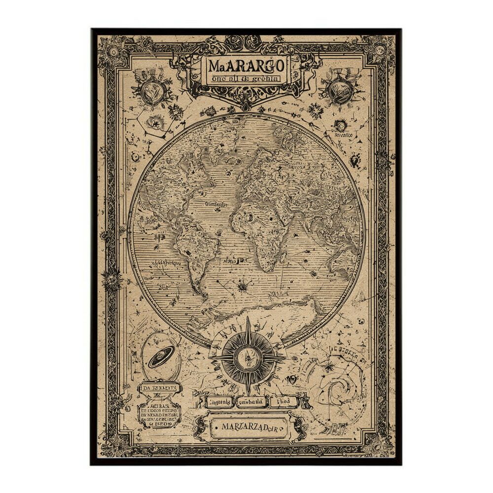 A 約84 x 119 cm lm poster 4283 フレーム付き ファンタジーマップ 地図 宝 トレジャー 異世界 海賊 レトロ ビンテージ 紙 古い ポスター イラスト