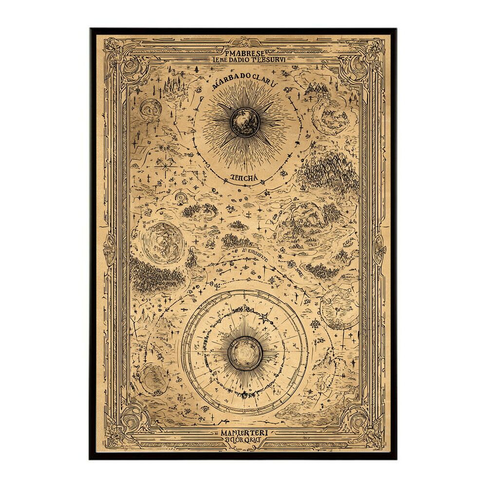 A 約59 x 84 cm lm poster 4284 フレーム付き ファンタジーマップ 地図 宝 トレジャー 異世界 海賊 レトロ ビンテージ 紙 古い ポスター イラスト