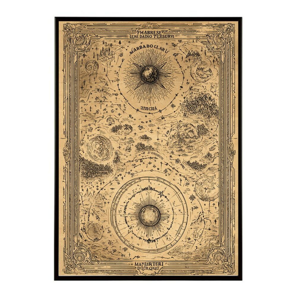 B 約73 x 103 cm lm-poster-4284 フレーム付き ファンタジーマップ 地図 宝 トレジャー 異世界 海賊 レトロ ビンテージ 紙 古い ポスター イラスト