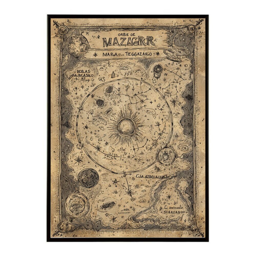 A 約42 x 59 cm lm-poster-4287 フレーム付き ファンタジーマップ 地図 宝 トレジャー 異世界 海賊 レトロ ビンテージ 紙 古い ポスター イラスト