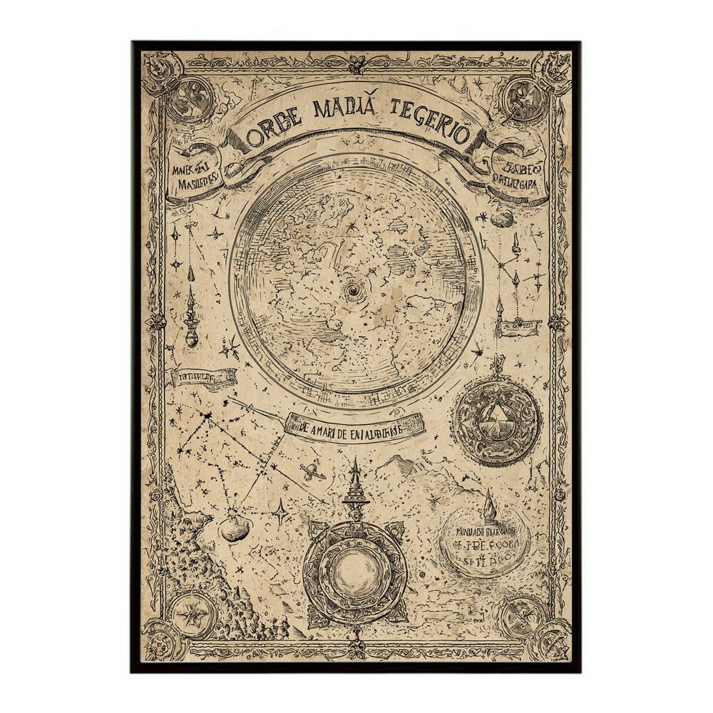 A 約59 x 84 cm lm poster 4288 フレーム付き ファンタジーマップ 地図 宝 トレジャー 異世界 海賊 レトロ ビンテージ 紙 古い ポスター イラスト