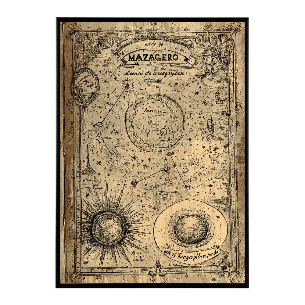 B 約51 x 73 cm lm-poster-4290 フレーム付き ファンタジーマップ 地図 宝 トレジャー 異世界 海賊 レトロ ビンテージ 紙 古い ポスター イラスト