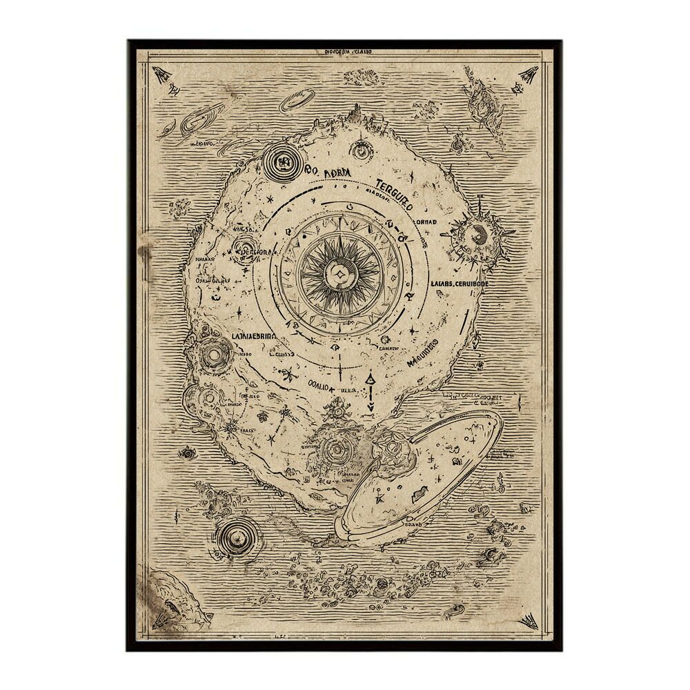 A 約84 x 119 cm lm poster 4291 フレーム付き ファンタジーマップ 地図 宝 トレジャー 異世界 海賊 レトロ ビンテージ 紙 古い ポスター イラスト