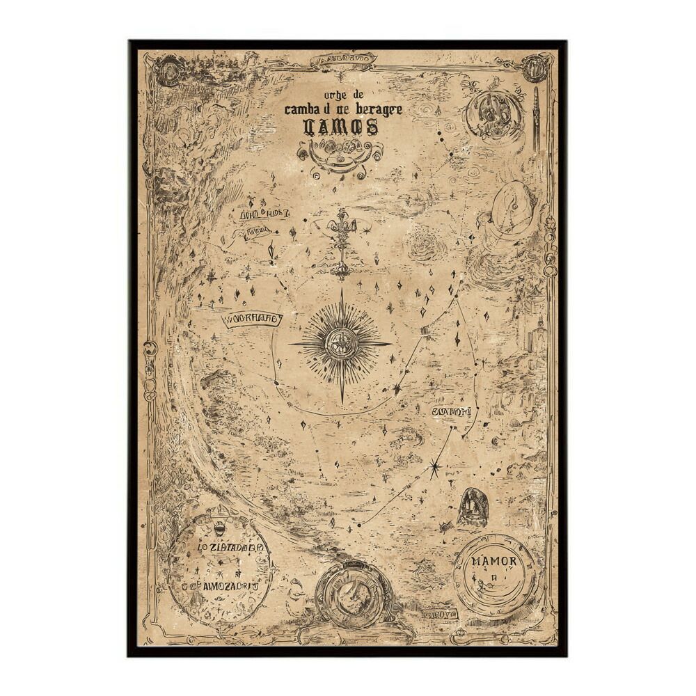 B 約73 x 103 cm lm poster 4293 フレーム付き ファンタジーマップ 地図 宝 トレジャー 異世界 海賊 レトロ ビンテージ 紙 古い ポスター イラスト