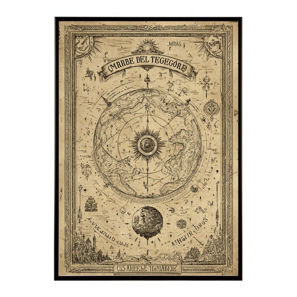 A 約84 x 119 cm lm-poster-4297 フレーム付き ファンタジーマップ 地図 宝 トレジャー 異世界 海賊 レトロ ビンテージ 紙 古い ポスター イラスト