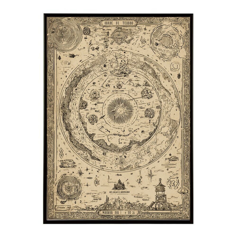 A 約59 x 84 cm lm poster 4299 フレーム付き ファンタジーマップ 地図 宝 トレジャー 異世界 海賊 レトロ ビンテージ 紙 古い ポスター イラスト