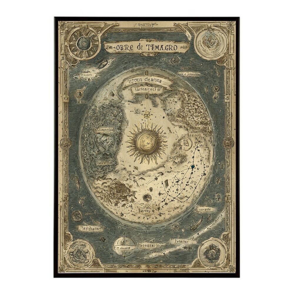 A 約84 x 119 cm lm-poster-4302 フレーム付き ファンタジーマップ 地図 宝 トレジャー 異世界 海賊 レトロ ビンテージ 紙 古い ポスター イラスト