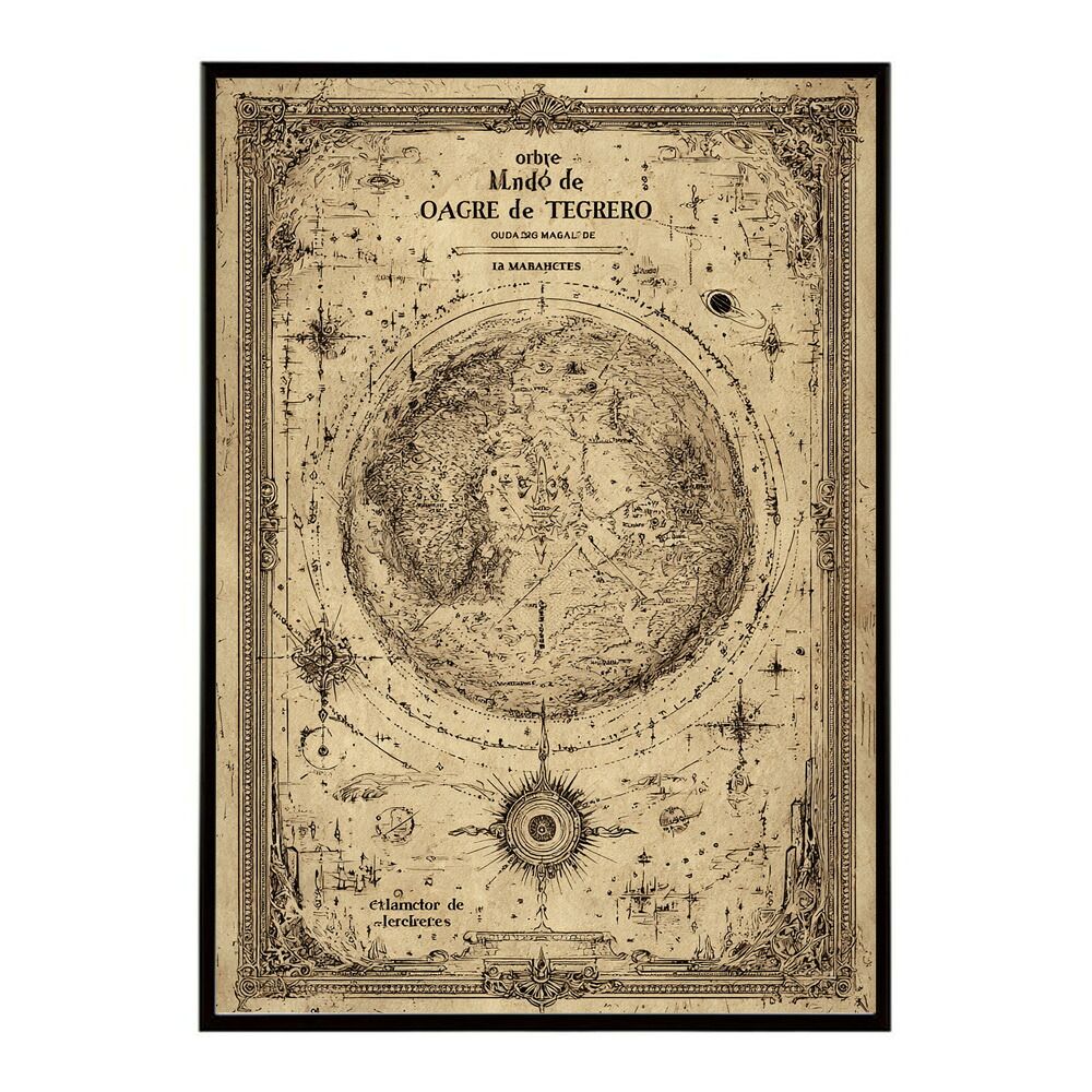 A 約42 x 59 cm lm poster 4304 フレーム付き ファンタジーマップ 地図 宝 トレジャー 異世界 海賊 レトロ ビンテージ 紙 古い ポスター イラスト