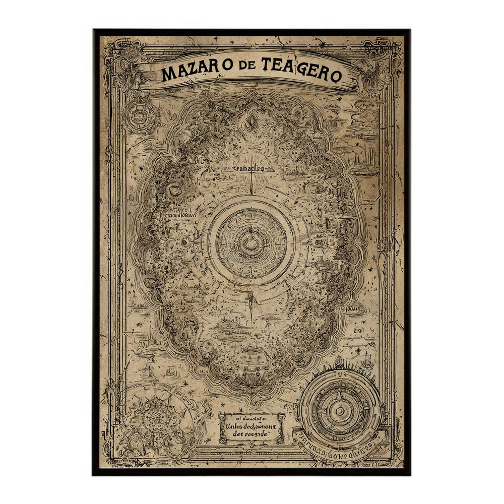 B 約51 x 73 cm lm poster 4311 フレーム付き ファンタジーマップ 地図 宝 トレジャー 異世界 海賊 レトロ ビンテージ 紙 古い ポスター イラスト