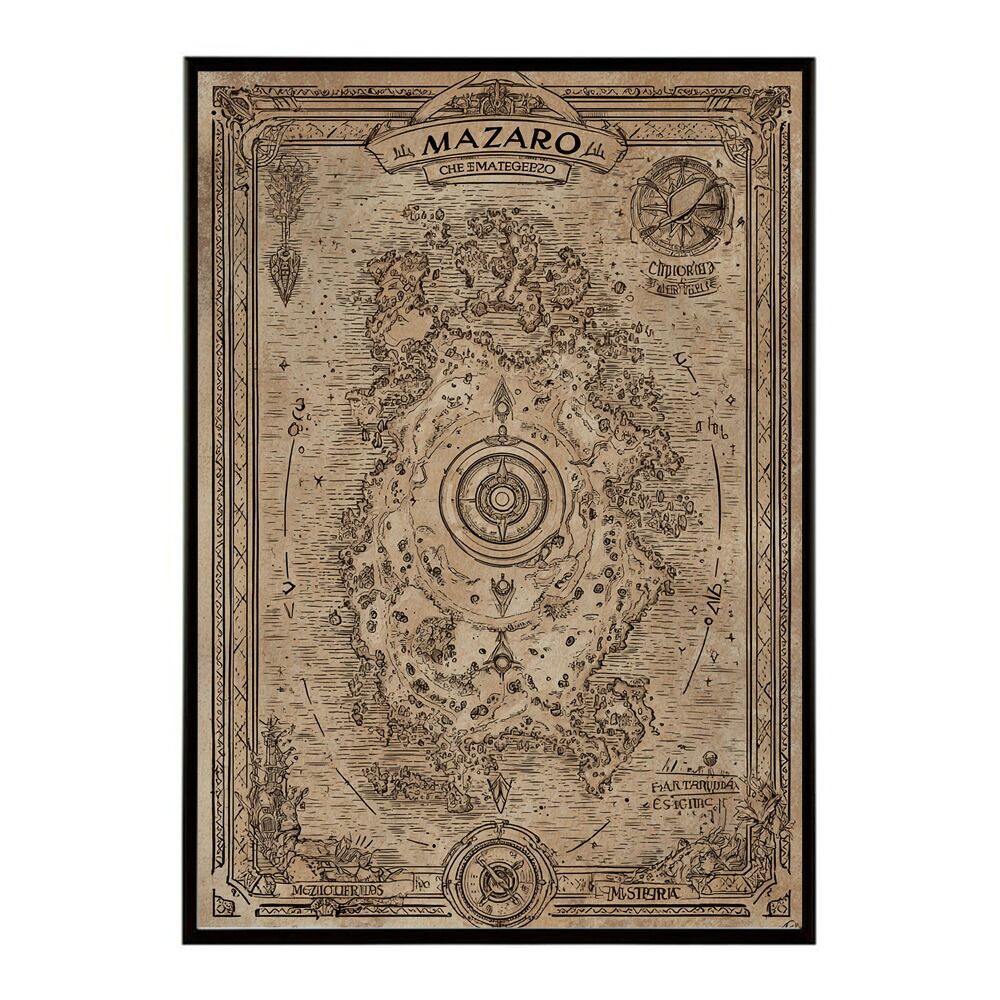 A 約42 x 59 cm lm-poster-4312 フレーム付き ファンタジーマップ 地図 宝 トレジャー 異世界 海賊 レトロ ビンテージ 紙 古い ポスター イラスト