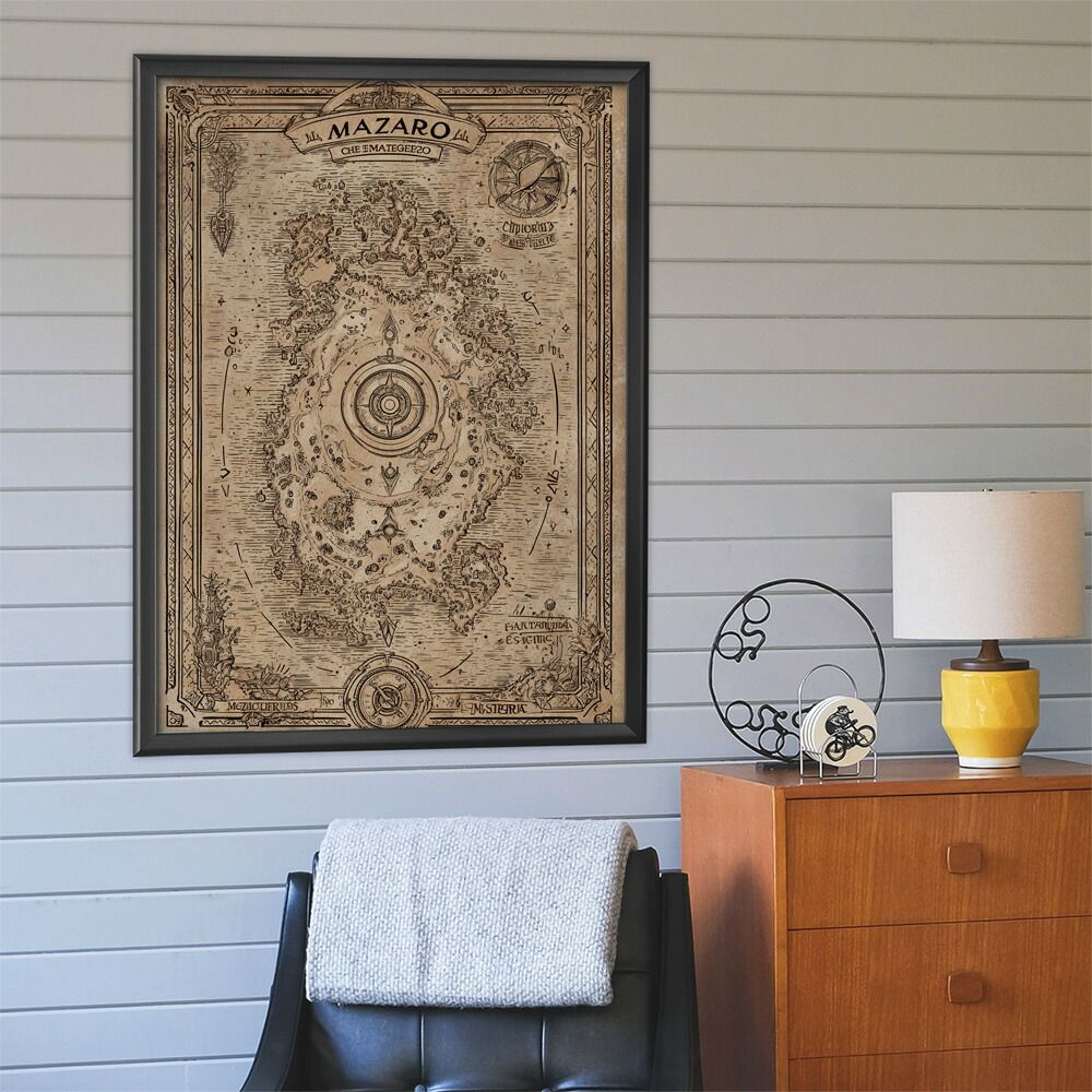 A 約42 x 59 cm lm-poster-4312 フレーム付き ファンタジーマップ 地図 宝 トレジャー 異世界 海賊 レトロ ビンテージ 紙 古い ポスター イラスト
