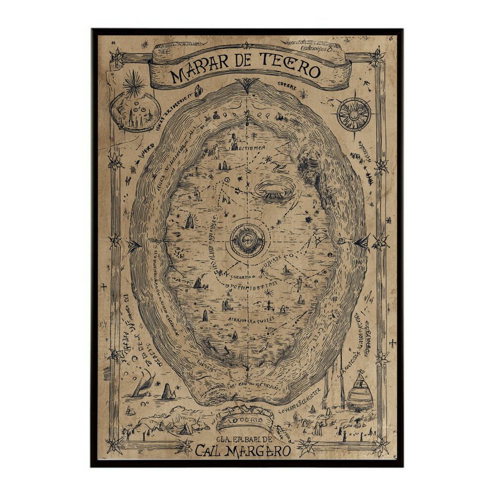 A 約42 x 59 cm lm-poster-4313 フレーム付き ファンタジーマップ 地図 宝 トレジャー 異世界 海賊 レトロ ビンテージ 紙 古い ポスター イラスト