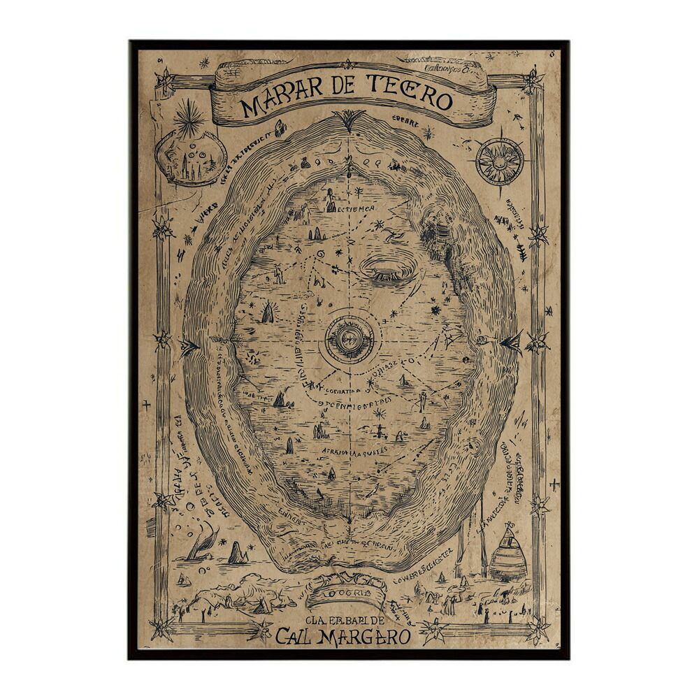 B 約73 x 103 cm lm poster 4313 フレーム付き ファンタジーマップ 地図 宝 トレジャー 異世界 海賊 レトロ ビンテージ 紙 古い ポスター イラスト