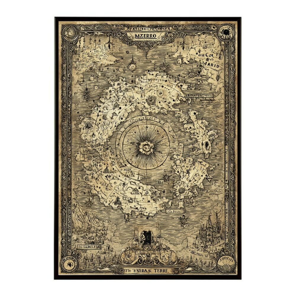 B 約51 x 73 cm lm poster 4316 フレーム付き ファンタジーマップ 地図 宝 トレジャー 異世界 海賊 レトロ ビンテージ 紙 古い ポスター イラスト