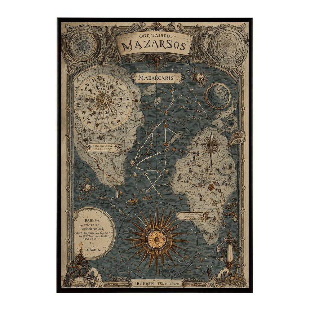 A 約59 x 84 cm lm poster 4318 フレーム付き ファンタジーマップ 地図 宝 トレジャー 異世界 海賊 レトロ ビンテージ 紙 古い ポスター イラスト