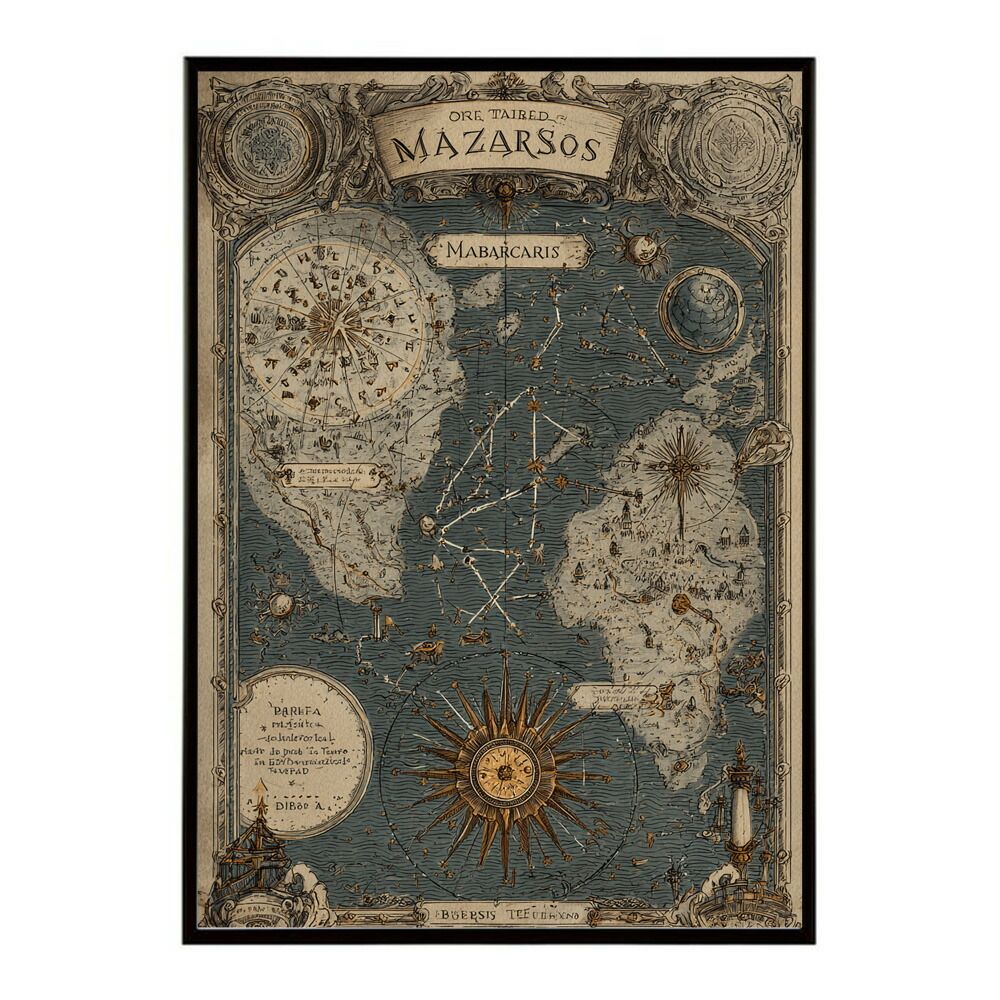 B 約73 x 103 cm lm poster 4318 フレーム付き ファンタジーマップ 地図 宝 トレジャー 異世界 海賊 レトロ ビンテージ 紙 古い ポスター イラスト