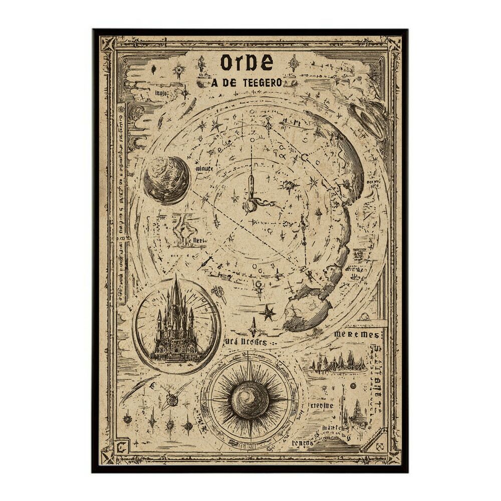 セール，送料無料 【A1サイズ（約59x84cm）】【lm-poster-4335】【フレーム付き】ファンタジーマップ　地図　宝　トレジャー　異世界　海賊　レトロ　ビンテージ　紙　古い　ポスター イラスト レリーフ・アート