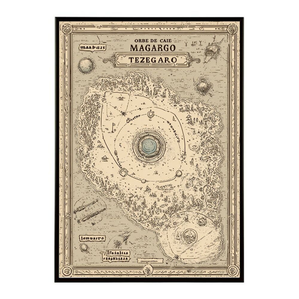 【A0サイズ（約84x119cm）】【lm-poster-4342】【フレーム付き】ファンタジーマップ　地図　宝　トレジャー　異世界　海賊　レトロ　ビンテージ　紙　古い　ポスター イラスト