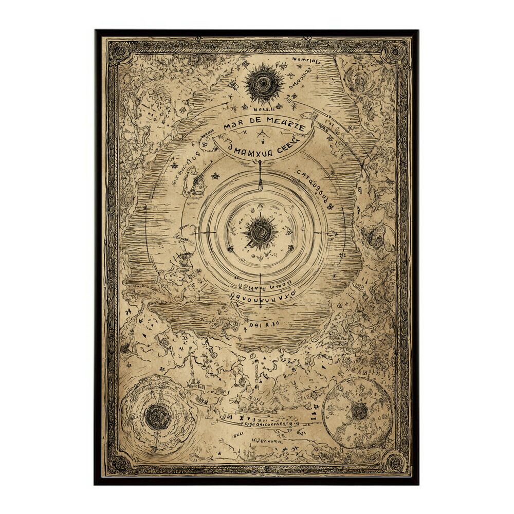 【A2サイズ（約42x59cm）】【lm-poster-4358】【フレーム付き】ファンタジーマップ　地図　宝　トレジャー　異世界　海賊　レトロ　ビンテージ　紙　古い　ポスター イラスト