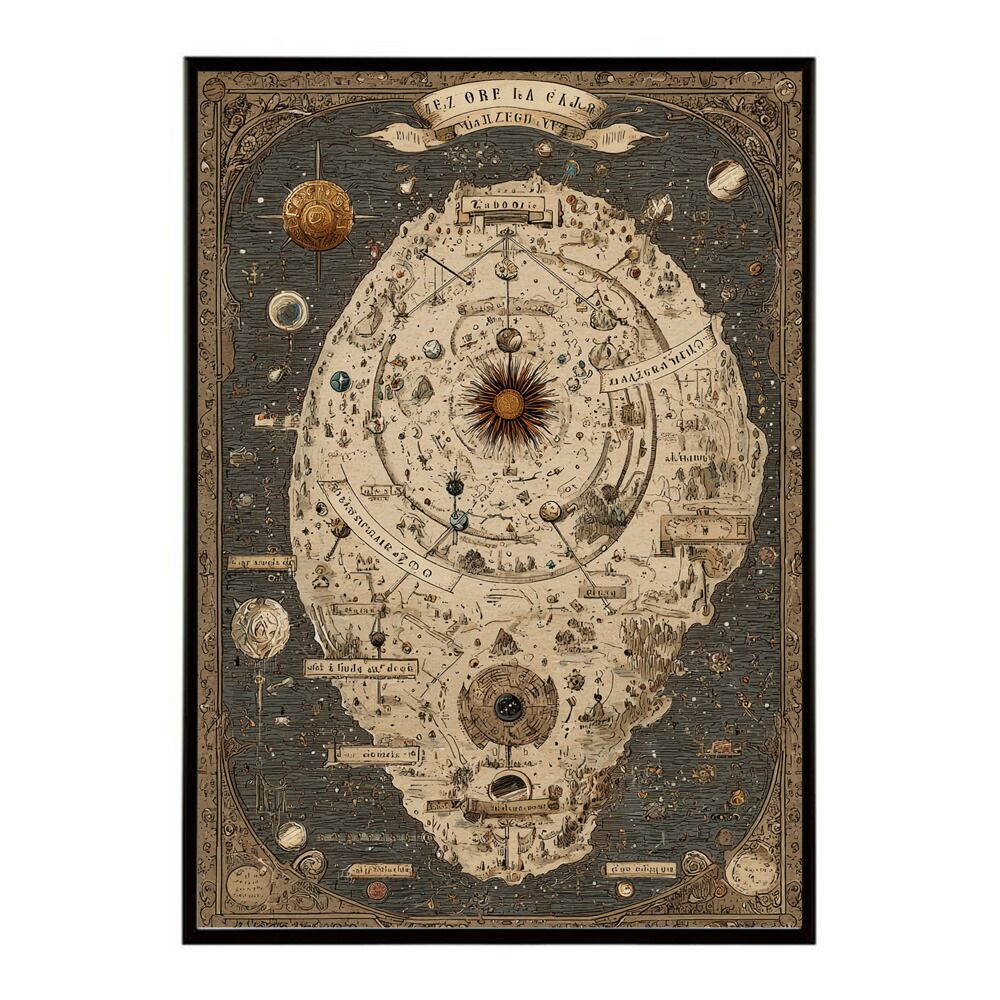 【A0サイズ（約84x119cm）】【lm-poster-4360】【フレーム付き】ファンタジーマップ　地図　宝　トレジャー　異世界　海賊　レトロ　ビンテージ　紙　古い　ポスター イラスト