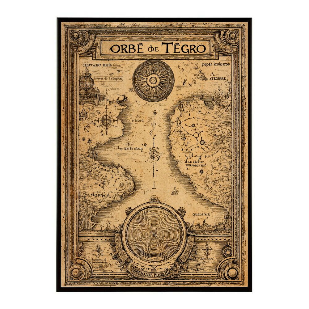 【A0サイズ（約84x119cm）】【lm-poster-4364】【フレーム付き】ファンタジーマップ　地図　宝　トレジャー　異世界　海賊　レトロ　ビンテージ　紙　古い　ポスター イラスト