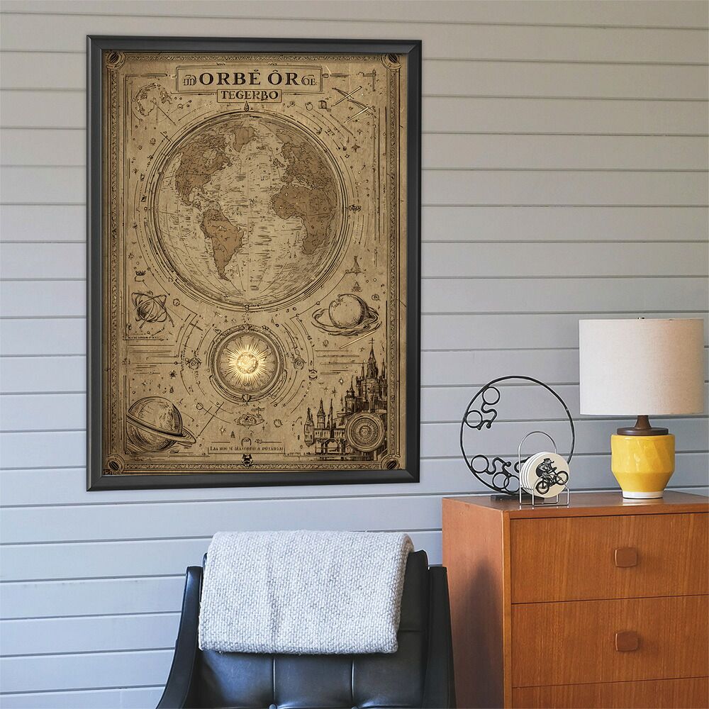 【A0サイズ（約84x119cm）】【lm-poster-4372】【フレーム付き】ファンタジーマップ　地図　宝　トレジャー　異世界　海賊　レトロ　ビンテージ　紙　古い　ポスター イラスト