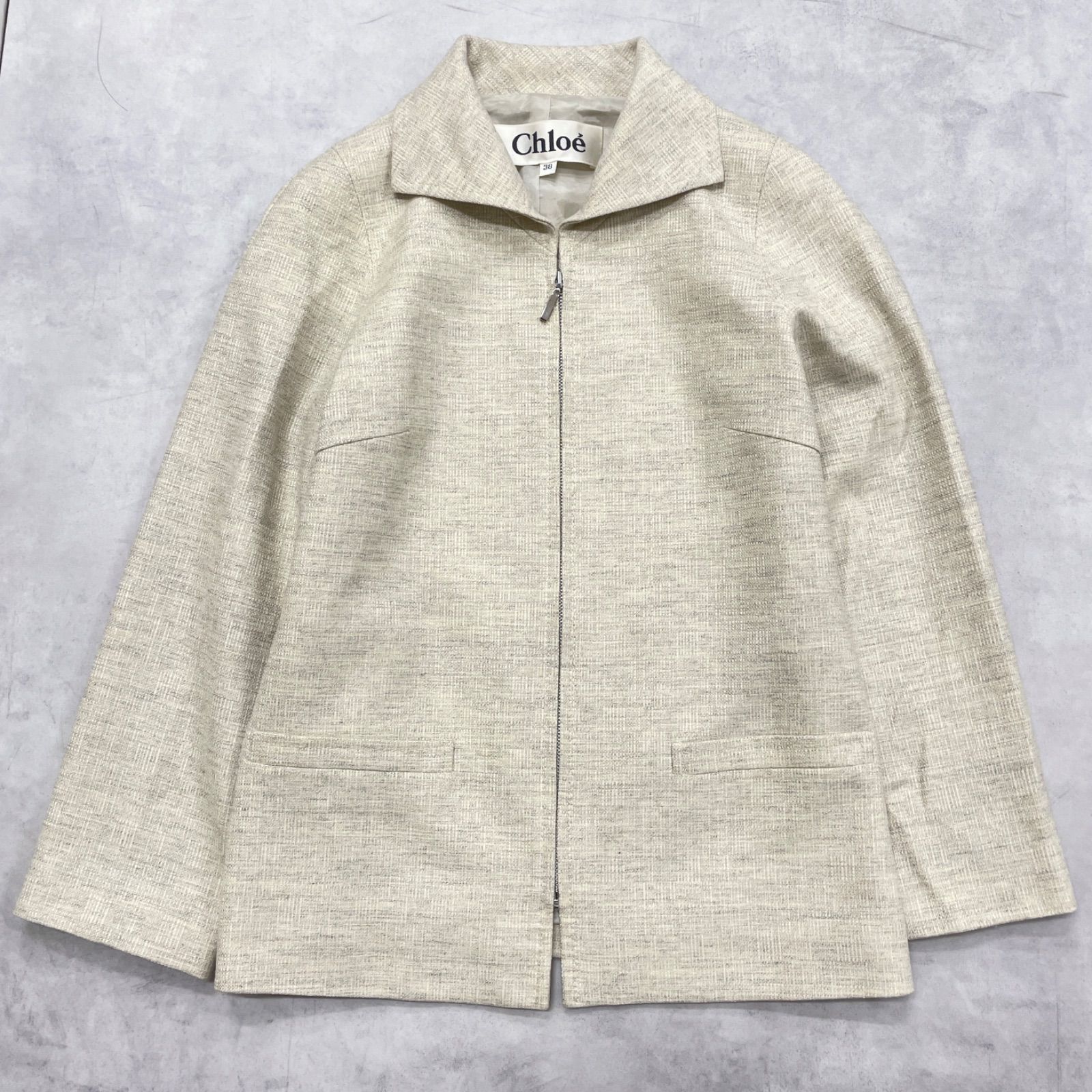 【未使用】Chloé GOLF アイボリー ジャケット M ヴィンテージ Chloe クロエ ジャケット ジップ ヴィンテージ カシミヤ ウール