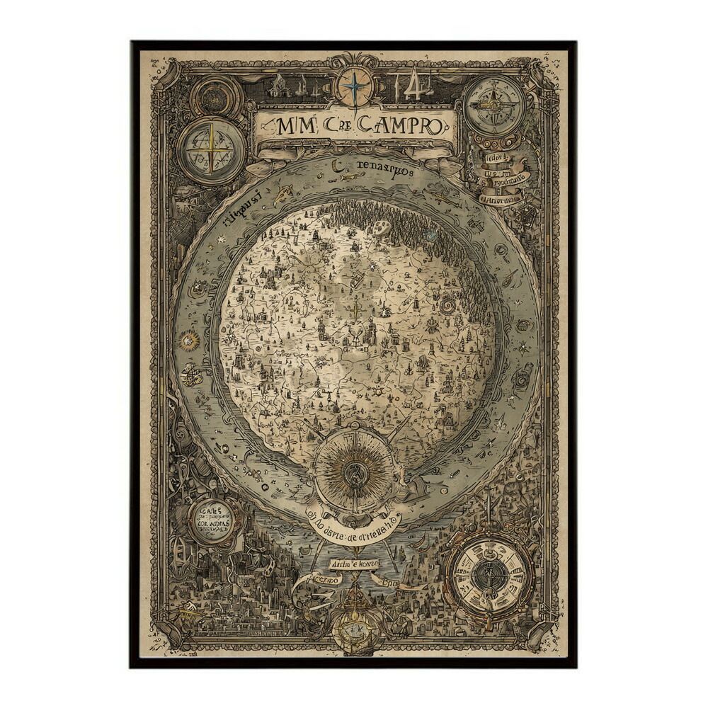 【A2サイズ（約42x59cm）】【lm-poster-4393】【フレーム付き】ファンタジーマップ　地図　宝　トレジャー　異世界　海賊　レトロ　ビンテージ　紙　古い　ポスター イラスト