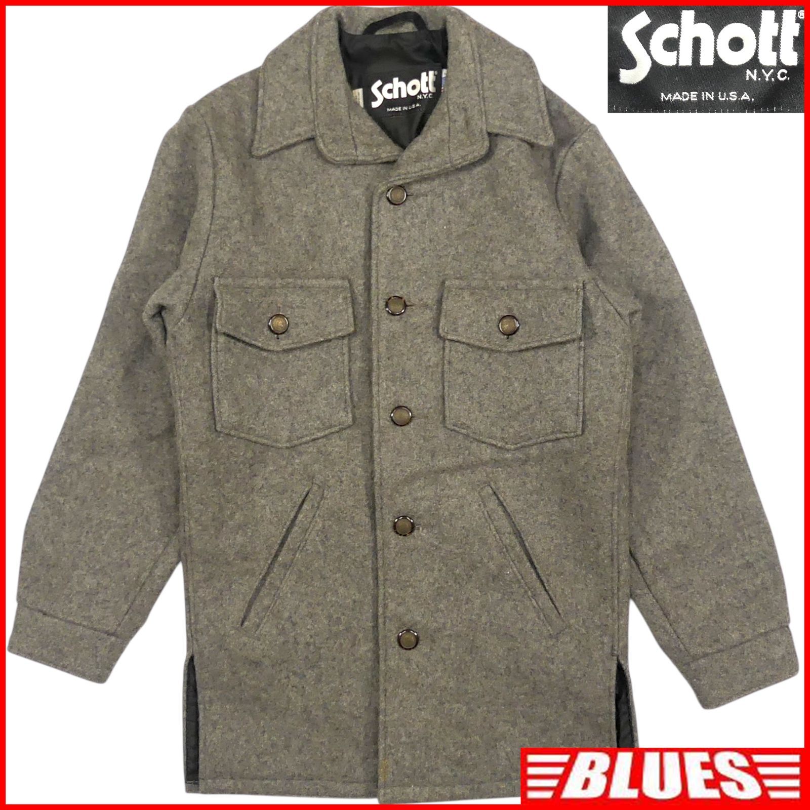 schott ピーコート グレーの通販 Schott NYC USA製 ウールピーコート