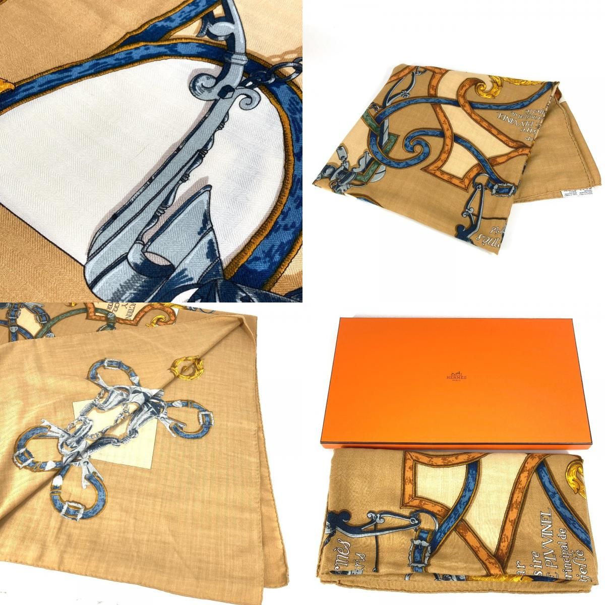  HERMES エルメス スカーフ カレジェアン 140 カレジェアン140 シルク ベージュ バンダナ スカーフ 小物