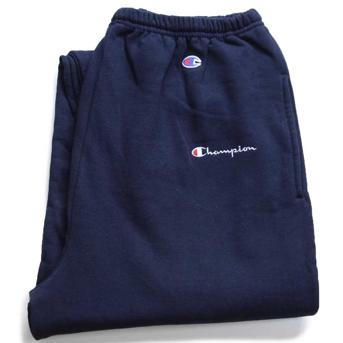 90 s Championチャンピオン スクリプト ロゴ刺繍 スウェットパンツ 紺 L ビンテージ ワンポイント 刺繍タグ