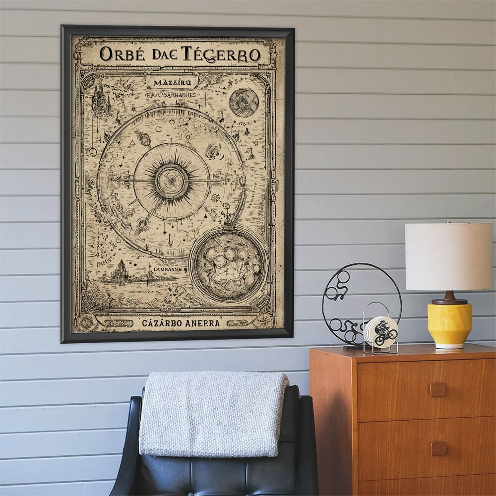 【B2サイズ（約51x73cm）】【lm-poster-4418】【フレーム付き】ファンタジーマップ　地図　宝　トレジャー　異世界　海賊　レトロ　ビンテージ　紙　古い　ポスター イラスト