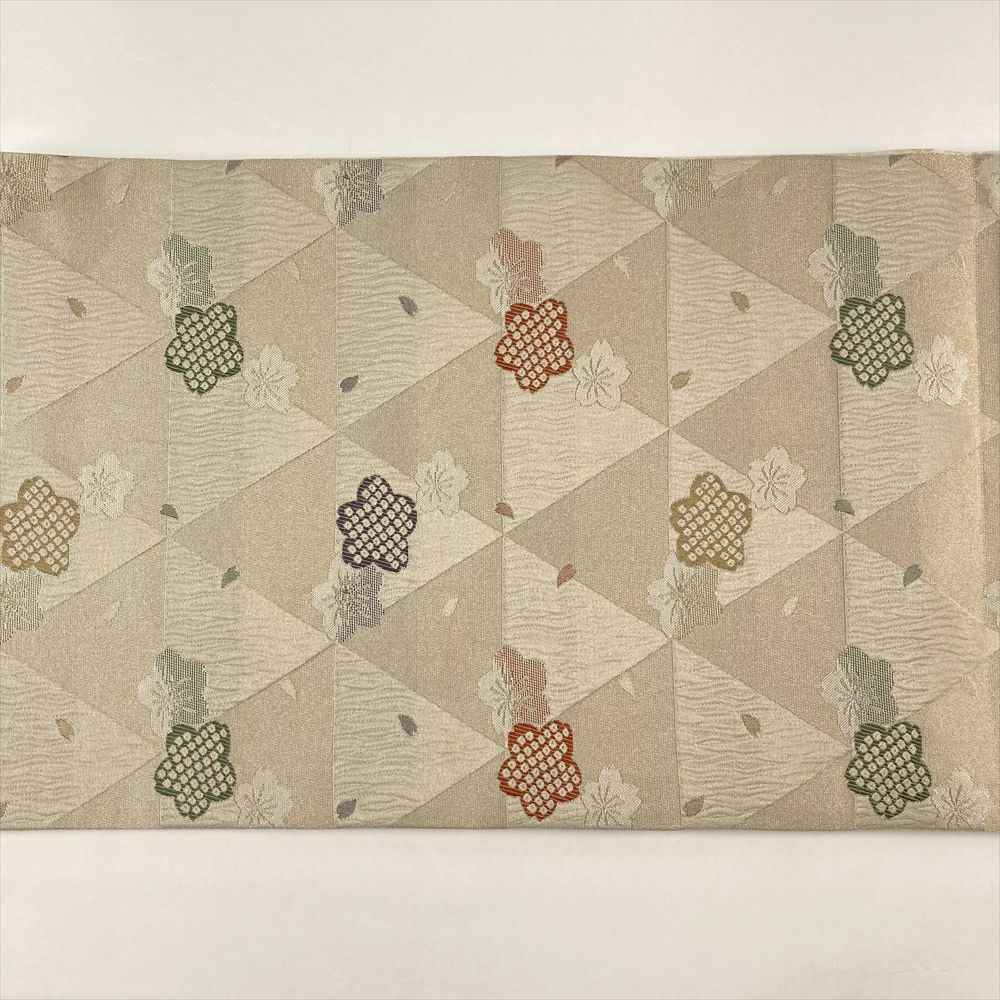  たんす屋 リユース帯 帯 京袋帯 ベージュ カジュアル 桜 鱗 鹿の子 名古屋帯 帯