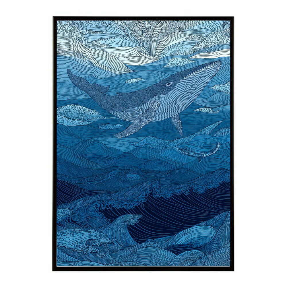 A3サイズ（約30×42cm）】【lm-poster-4444】【フレーム付き】クジラ