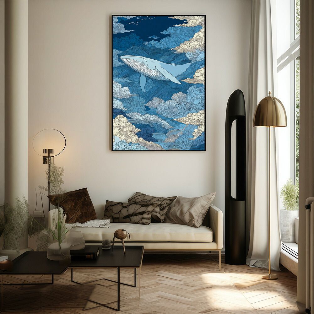 B2サイズ（約51x73cm）】【lm-poster-4447】【フレーム付き】クジラ