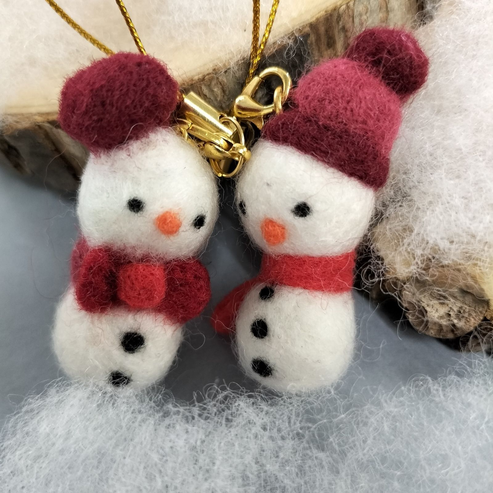 羊毛ストラップ◇ハンドメイド なかよし雪だるまーず☆ストラップ 羊毛